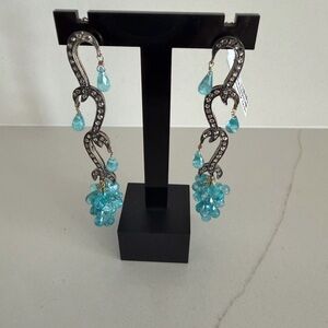 Elegant Apatite Faceted Briolette’s & Diamond Drop Earrings sterling & 14kt.